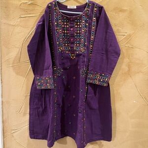 Indian Pakistani Purple Embroidered Tunic shirt with bottom